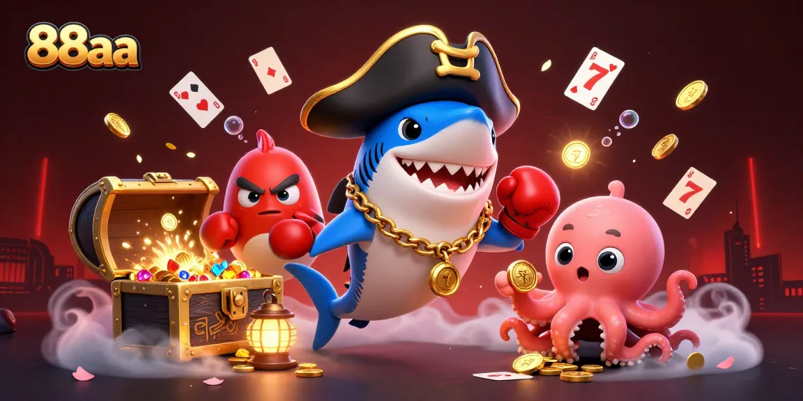 Engage in thrilling casino action with 88aa, showcasing a dynamic underwater scene of characters and slot elements.