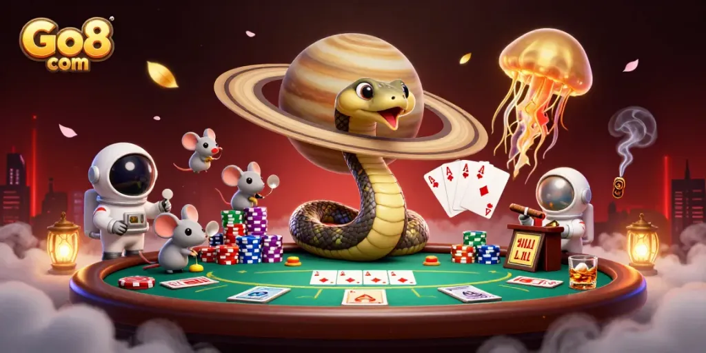 Engage in thrilling bets as astronaut mice play on the Saturn roulette ring in Go8 com's cosmic casino.