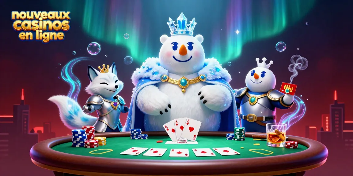 Les nouveaux casinos en ligne présentent une scène animée avec un ours polaire roi et un renard, entourés de riches éléments de jeu.