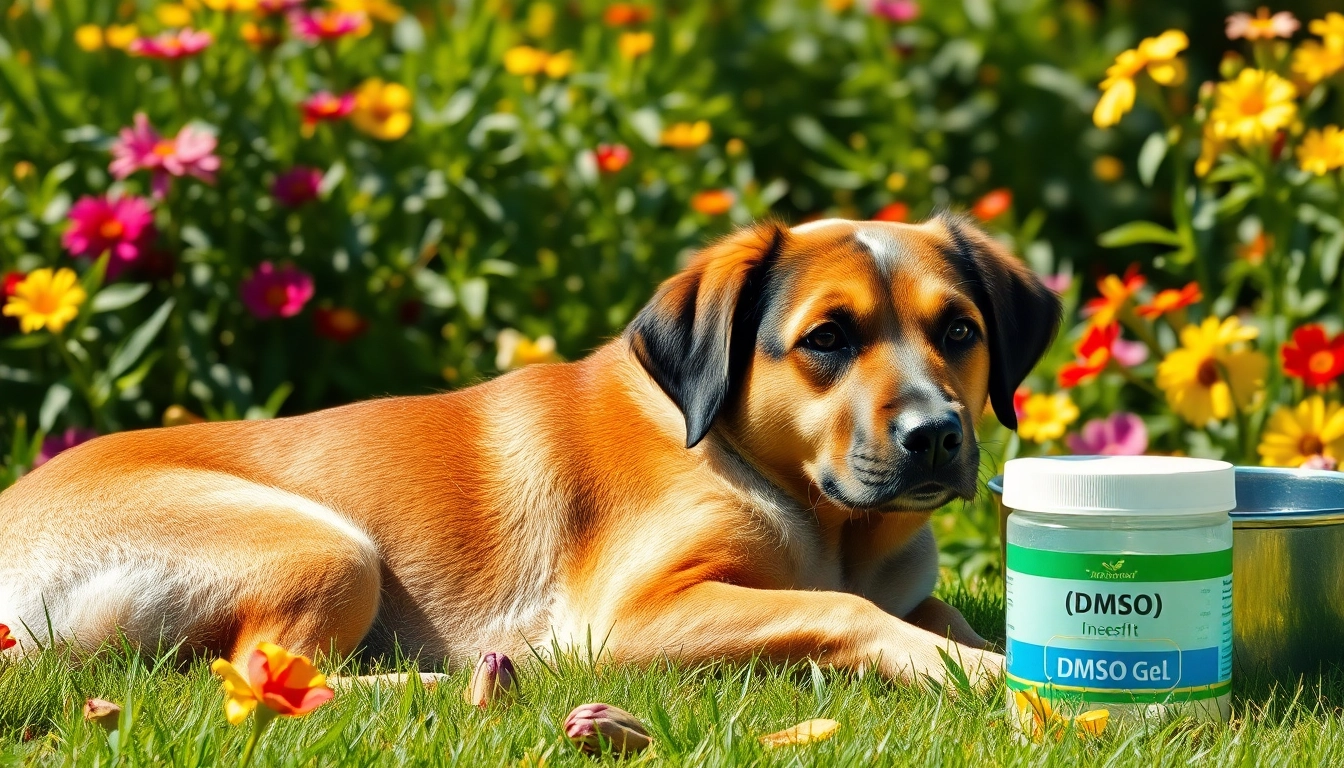 Dog enjoying the benefits of dmso for dogs in a sunny garden setting, highlighting health and relaxation.