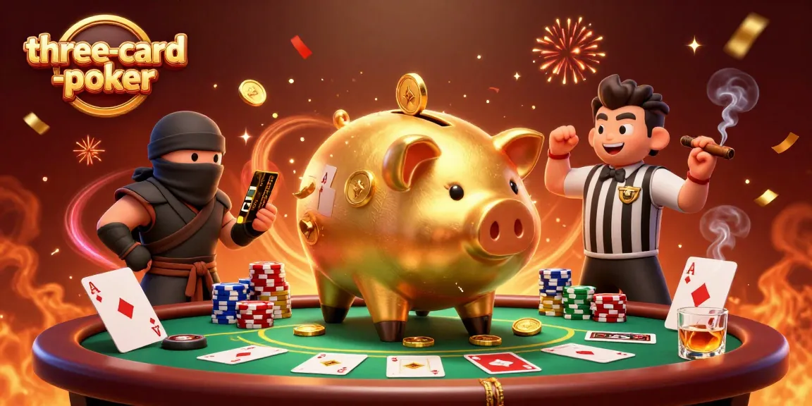 Engage in three-card-poker with excitement of a massive win in this vibrant dynamic casino scene.
