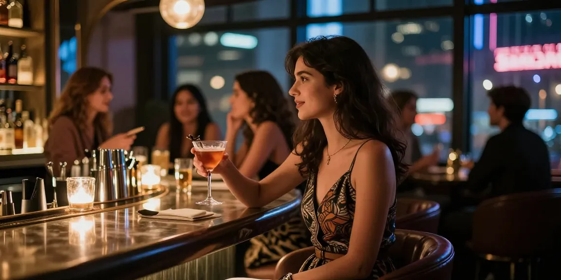 Những cô gái gọi vui vẻ trong không gian bar sang trọng, thể hiện phong cách và sự quyến rũ.