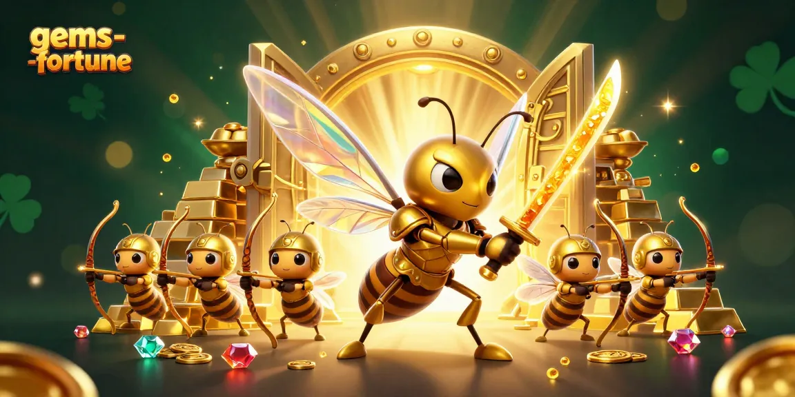 Engage with gems-fortune in a vibrant 3D illustration showcasing winning treasures from a casino adventure.