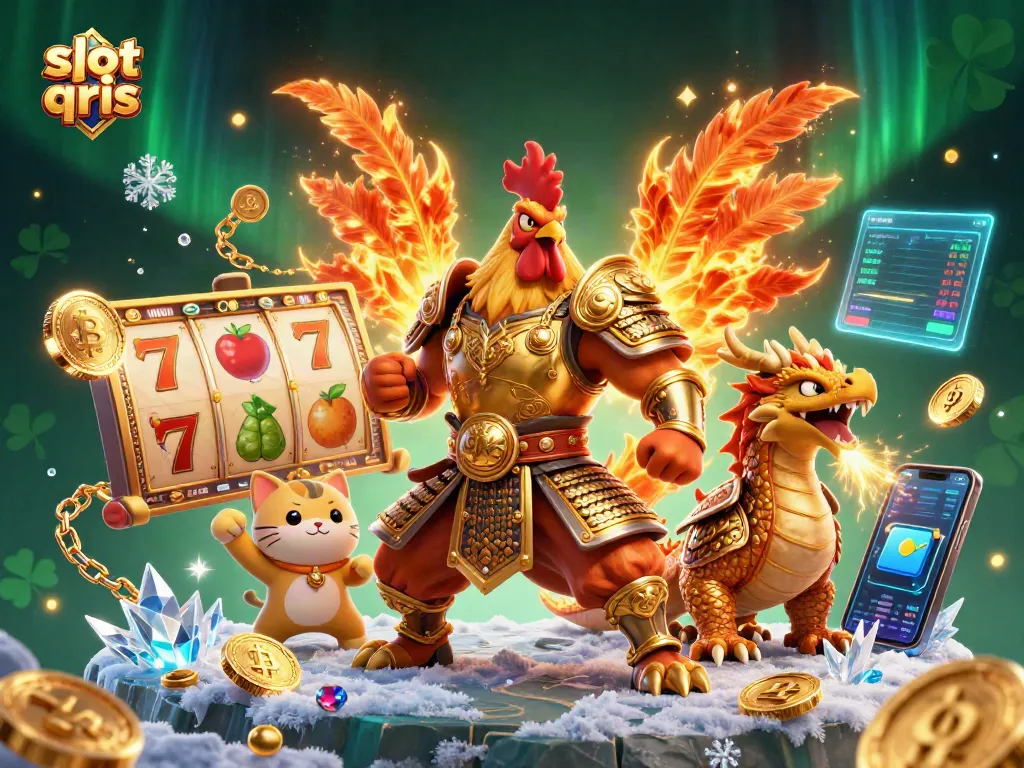 Winning big with slot qris in an enchanting casino scene featuring vibrant 3D characters and elements.