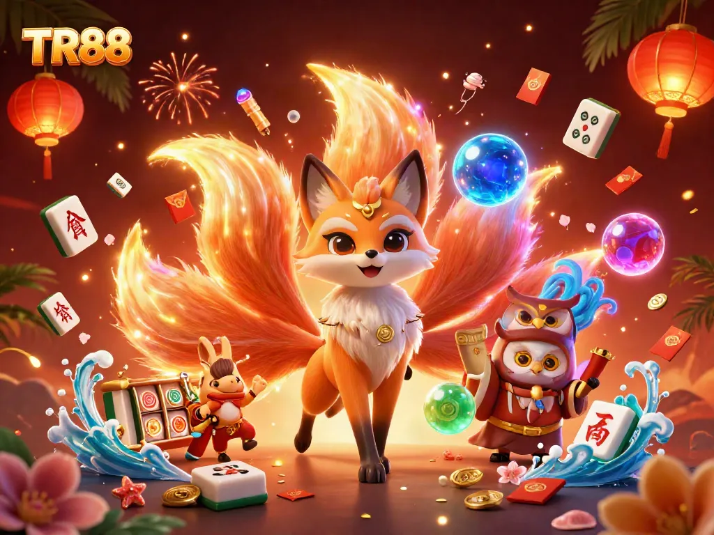 Play TR88 with vibrant spirits and dynamic slot elements in a rich casino setting