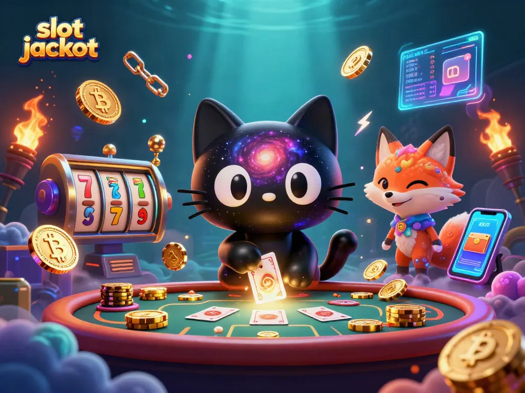 Experience thrilling slot jackpot wins with an energetic cosmic casino scene featuring playful characters.