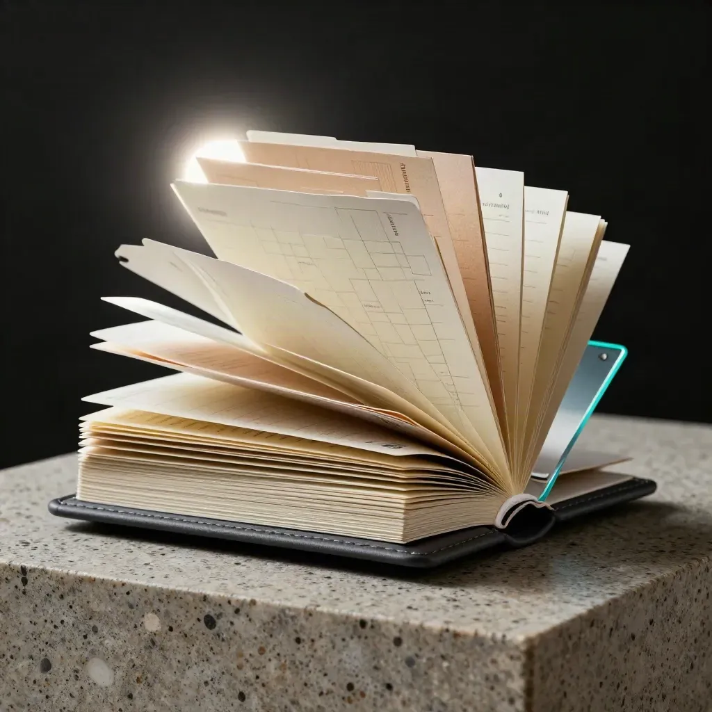 Launch sprint planning kit with layered folio and roadmap cards on a dramatic studio surface.
