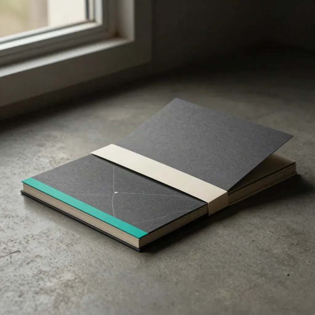 Go-to-market pack with route-map folio and channel tabs on concrete, dramatic studio light