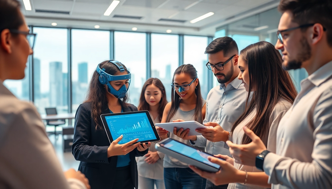 AI agents facilitating collaboration in a modern workspace with diverse individuals.
