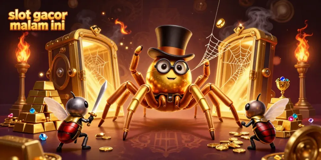 Kemenangan dalam permainan slot gacor malam ini dengan tarantula emas dan ksatria kecil yang berani.