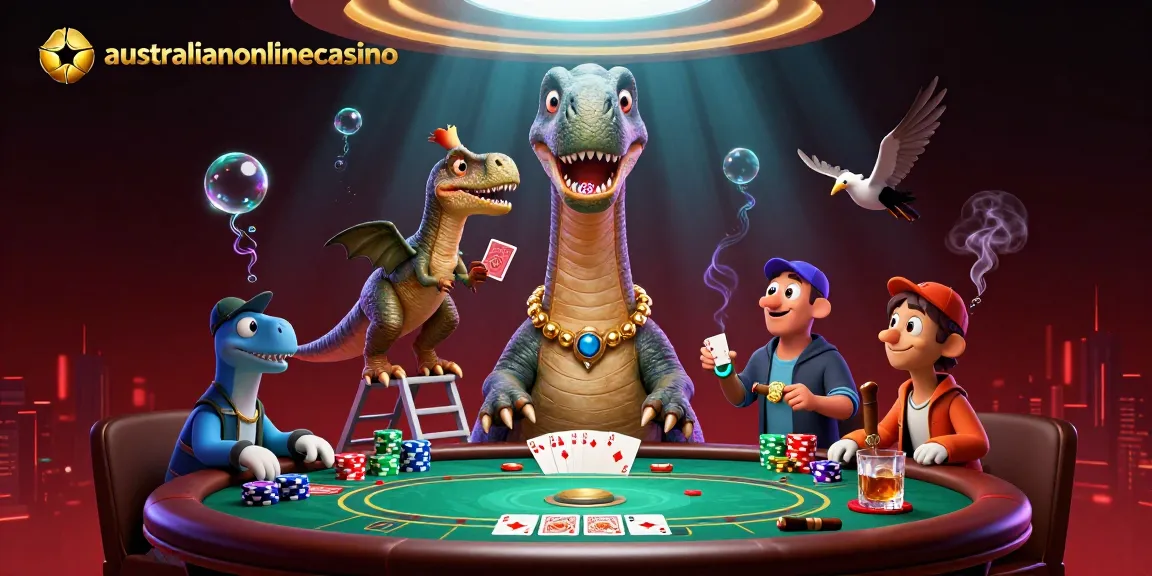 Experience top-tier action at australianonlinecasino with a playful dinosaur poker scene.