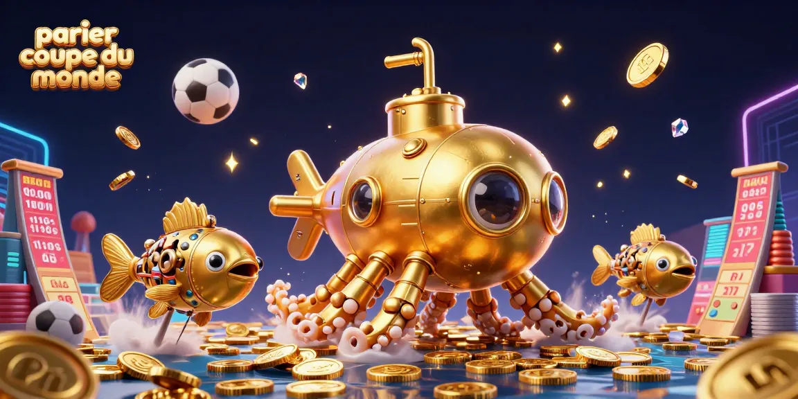 Parier coupe du monde avec une scène 3D riche en détails, affichant des billets et des opportunités de paris sportifs.