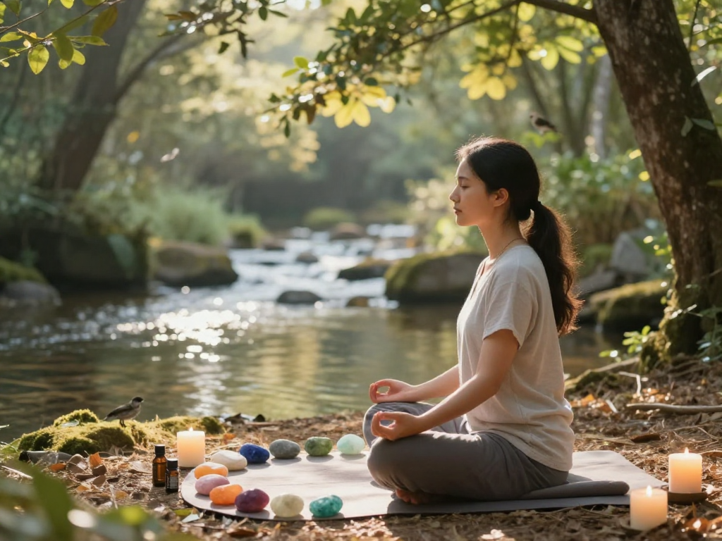 Individual meditating outdoors among nature, practicing mantra88 for wellness.