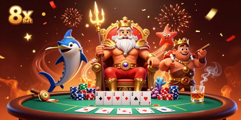 Engage in thrilling games with 8x bet, featuring Neptune and exciting poker elements.