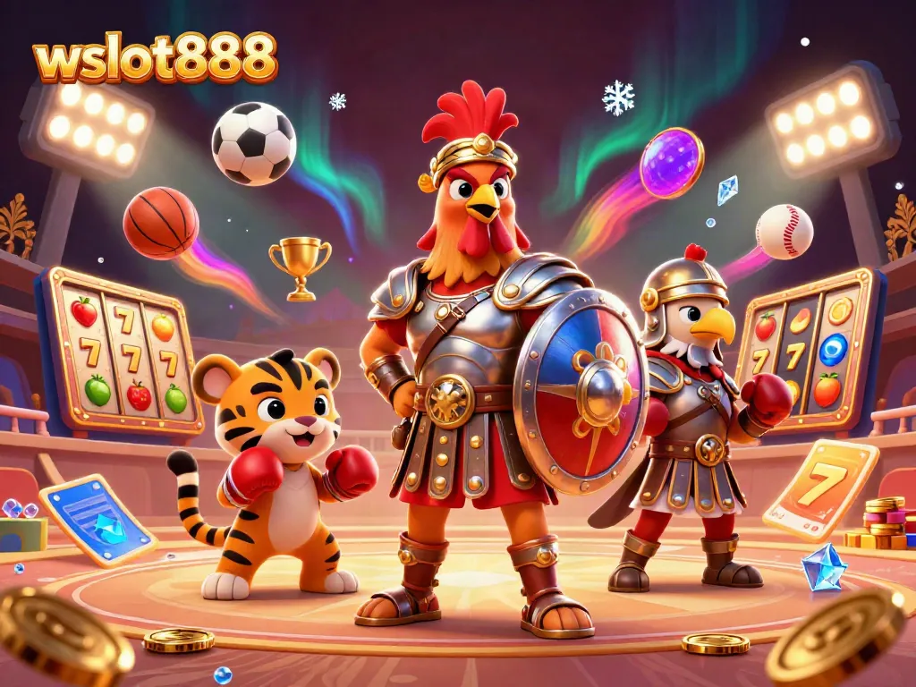 Menangkan jackpot di wslot888 dengan slot bergambarkan petarung dan elemen kasino.