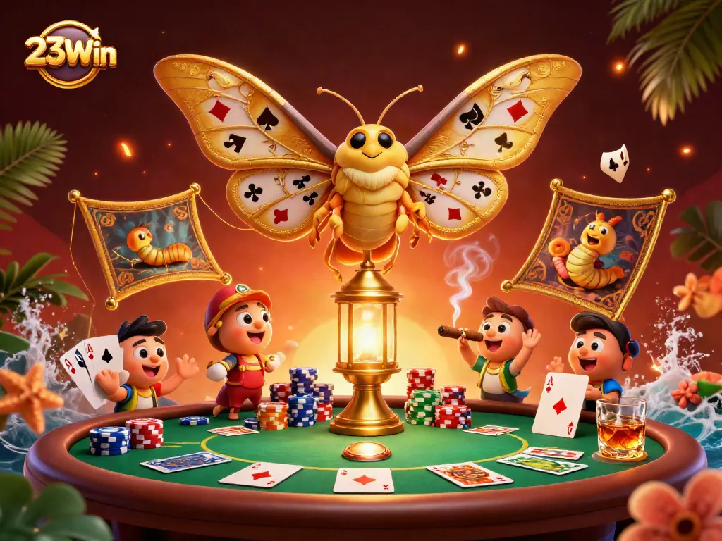 Engage in thrilling games at 23Win Casino with vibrant visuals of poker and winning moments.