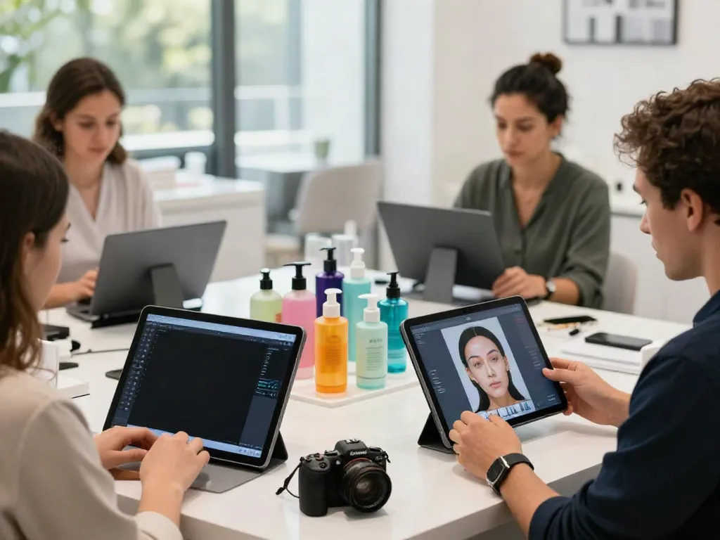 Alternatives to QOVES discussed in a modern salon with facial analysis tools and skincare products.