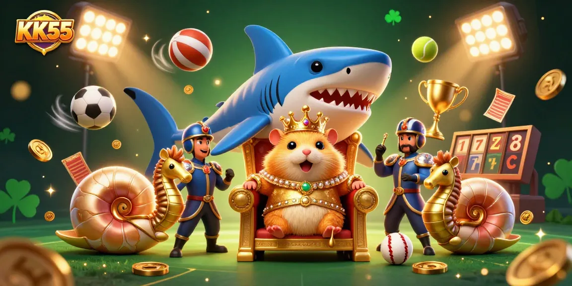 Join the thrill at KK55, featuring royal hamster king amidst dynamic sports betting action.