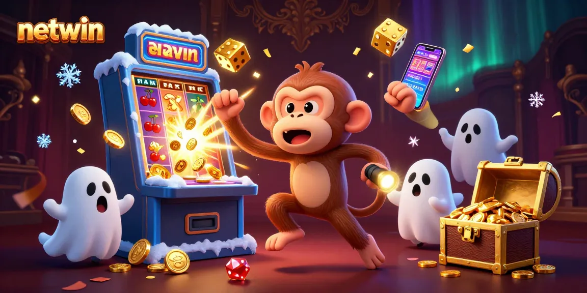 Catch the excitement at netwin as a poltergeist monkey juggles golden coins in a vibrant casino scene.