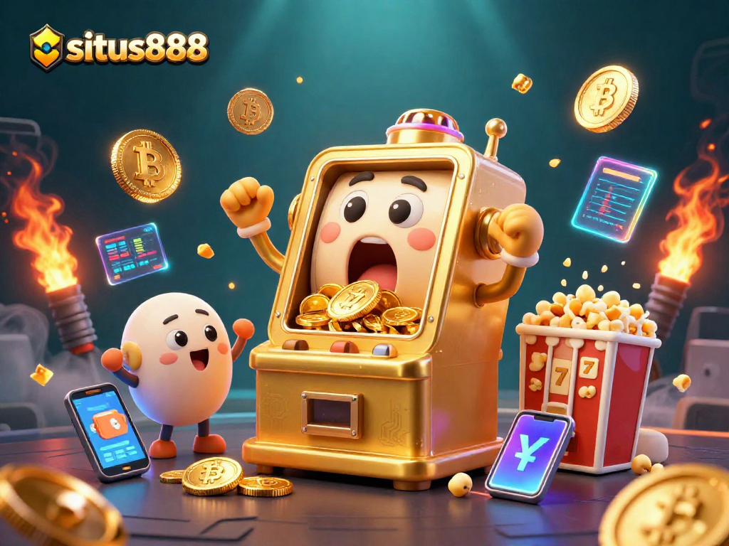 Experience excitement at situs888 with golden slot machines celebrating big jackpots in a vibrant casino scene.
