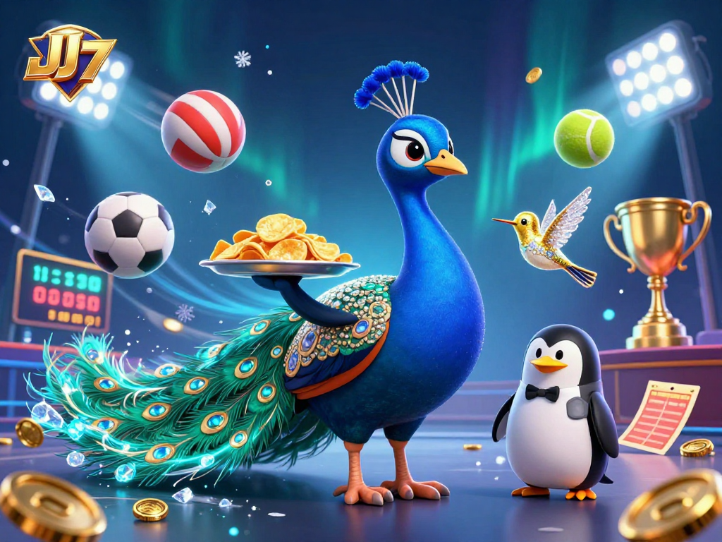 Engage with JJ77's vibrant sports betting scene featuring dynamic characters and energetic elements.