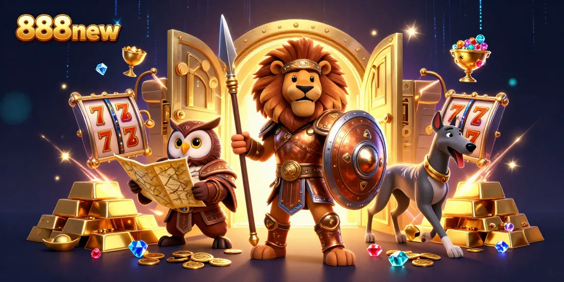 Experience the excitement of 888new with a dynamic 3D casino illustration featuring fortune and game elements.