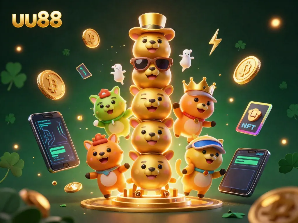 Experience the thrill of uu88 with an engaging 3D casino illustration featuring a golden totem and crypto elements.