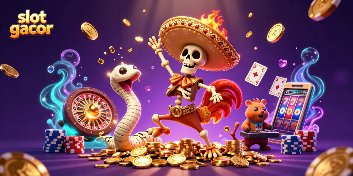 Experience thrill at slot gacor with a festive 3D scene of vibrant characters and dazzling game elements.