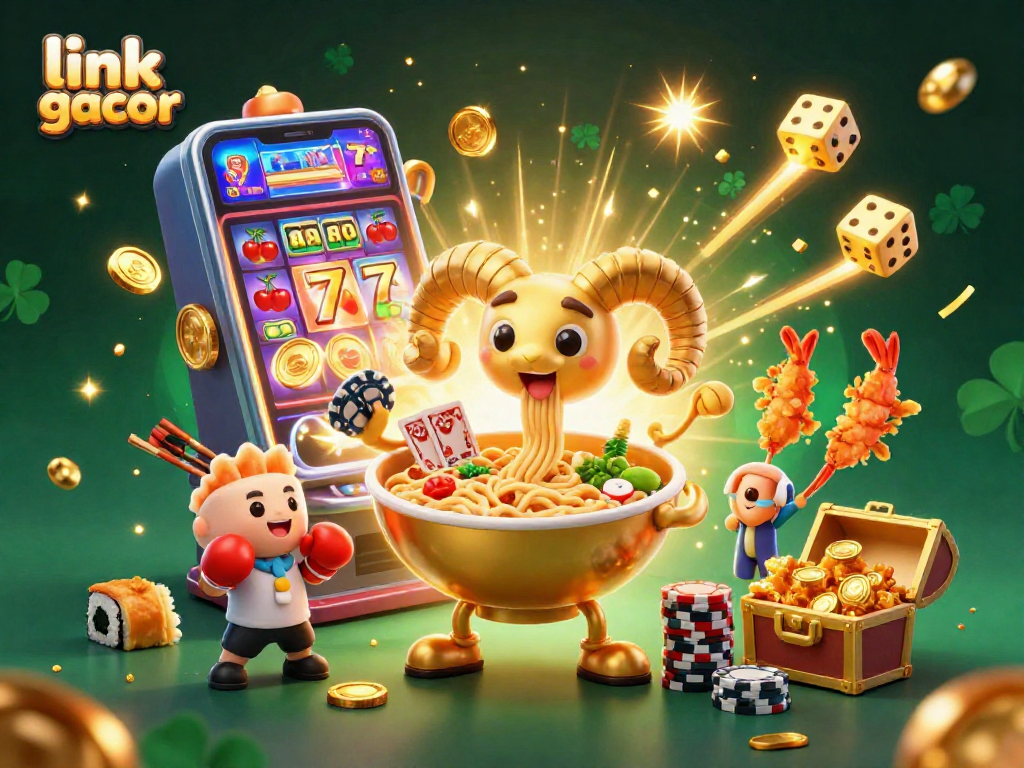 Engage in thrilling gameplay with the link slot gacor showcasing a lively casino scene bursting with color and excitement.