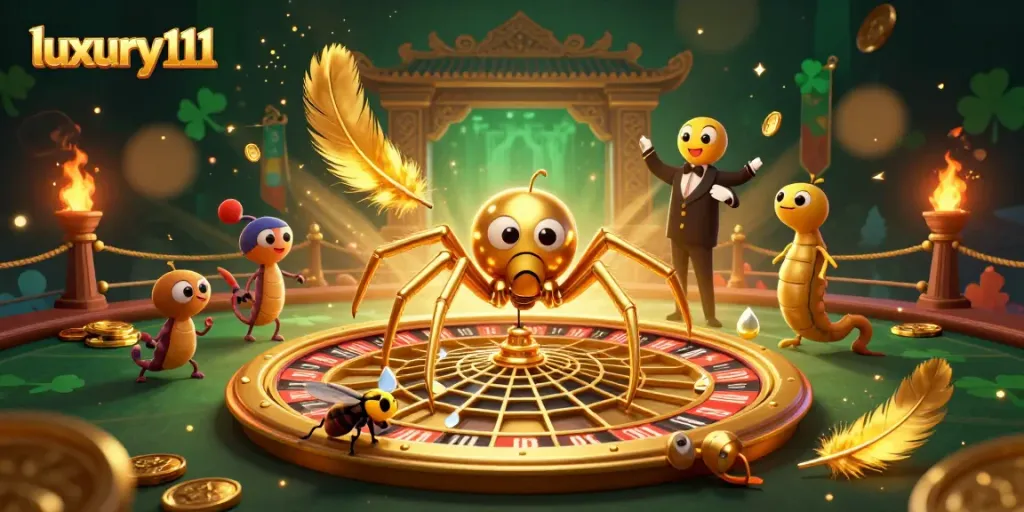 Engage in winning strategies at luxury111 with a vibrant casino scene featuring a roulette wheel and animated characters.