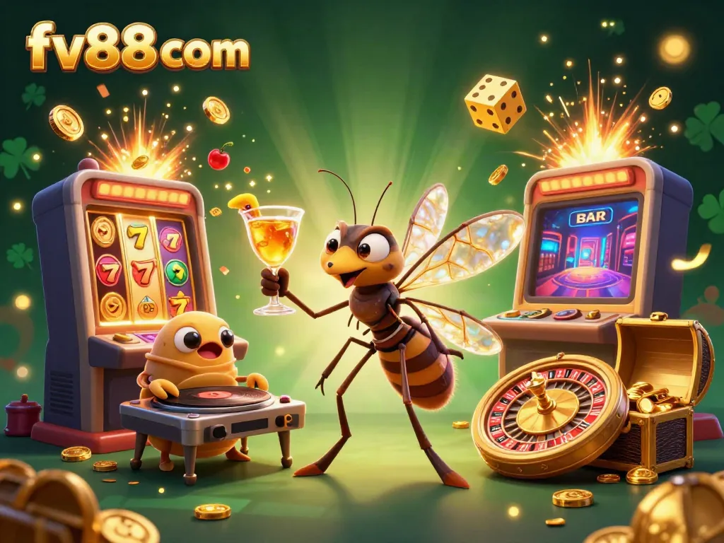 Experience thrilling wins at fv88 com, featuring a vibrant 3D casino mascot and jackpot excitement.