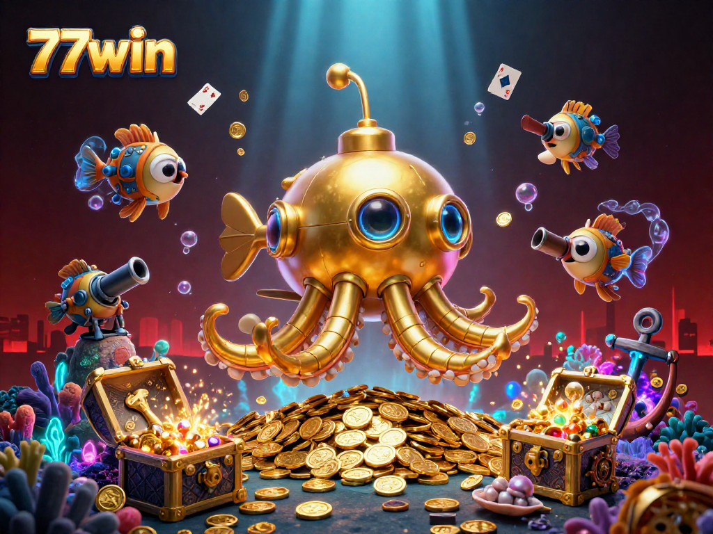 Engage in thrilling adventures with 77win’s underwater treasure, golden kraken, and vibrant gaming elements.